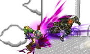 Ganondorf usando la Patada del hechicero contra Link en Super Smash Bros. para Nintendo 3DS.