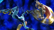 Ike realizando el Aether junto a Samus Zero en Mario Galaxy.