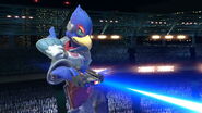 Falco disparando su blaster en Super Smash Bros. Ultimate.