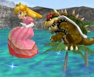 Peach flotando en Super Smash Bros. Melee.