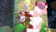 Knuckles atacando a Kirby en El gran ataque de las cavernas SSBU