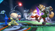 Olimar atacando a Fox en el Castillo de Wily.