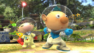 Olimar junto a Alph, su traje alternativo.