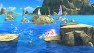 El Aldeano, Kirby y Olimar en las Islas Wuhu.