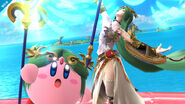 Kirby junto a Palutena en Pilotwings SSB4 (Wii U)