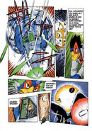 Página del comic de Star Fox, Farewell, Beloved Falco (Adiós, Querido Falco), donde se da un ejemplo de un giro de tonel reflejando tiros y de la personalidad competitiva de Falco.