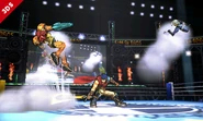 Ike usando su Ataque Smash hacia arriba en el Cuadrilátero.