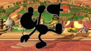 Mr. Game & Watch efectuando una de sus burlas.