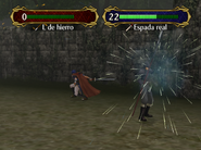 Ike dando un golpe crítico en Fire Emblem: Path of Radiance.