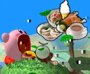 Kirby absorbiendo comida en Super Smash Bros. Melee.