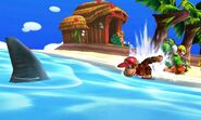 Diddy Kong, Yoshi y Toon Link en la Isla Tórtimer SSB4 (3DS)