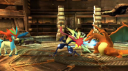 Greninja atacando a Charizard en la Pirosfera.