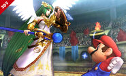 Palutena junto a Mario en el Coliseo de Regna Ferox.