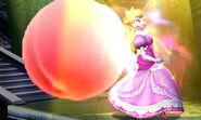 Peach bailando al lado de un melocotón en Super Smash Bros. para Nintendo 3DS.