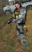 A zombified Mercenary ready to fire his rifle.