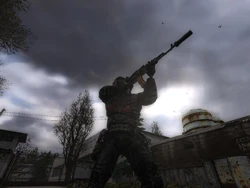 Miembro de la facción Deber con un rifle.