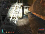 Down the stairs and turn around.