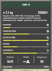 Zubr-19 stats window