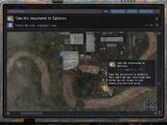 Take the documents to Sakharov in-game PDA map location.