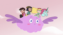 S4E19 Star and her friends flying on Cloudy