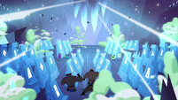 The crystals on the ceiling begin to fall