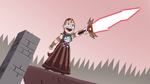 S4E35 Queen Solaria points her sword at the monster