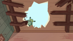 S1E16 Buff Frog looks through roof hole