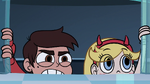 S1E8 Star and Marco climb out of the elevator