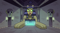 S1E8 Riddle Sphinx talking to skeleton door