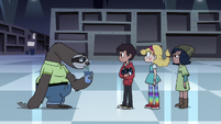 S4E11 Sloth standing in front of Star and friends