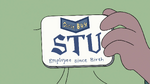 S4E11 Close-up on Stu's Quest Buy employee ID