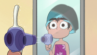 S2E27 Marco blow-drying the bathroom mirror