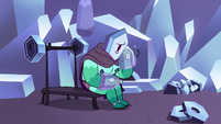S2E34 Rhombulus sits on weightlifting bench