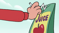 S2E6 Marco crushes straw against juice pouch