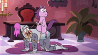 S3E17 Pink horse riding on the back of a castle guard