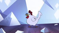 S4E24 Rooster with ribbon around its beak