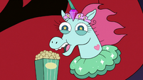 S3E10 Pony Head excitedly eating popcorn