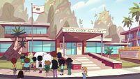 S2E38 Star and students outside Echo Creek Academy