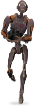 A BX-series droid commando running into battle with an .