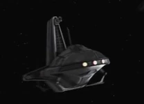 A Sheathipede-class transport shuttle heads into .