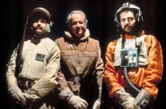 McQuarrie with Michael Pangrazio and Harrison Ellenshaw on set of The Empire Strikes Back.