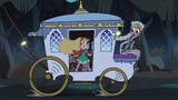 S3E1 Star and Moon riding a horse-less carriage