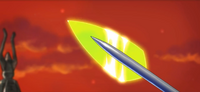 The spear's blade forms around the tip.