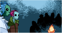 A screenshot from the WIP Floran intro that was posted on the July 3rd Progress Update that stirred much negative feedback from the community. However, Mollygos later stated that it was a section that was still being modified (from Humans around a campfire to a group of Florans around the fire.)