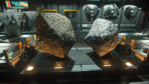 A Dolivine and Aphorite rock displayed in a Refinery Deck store