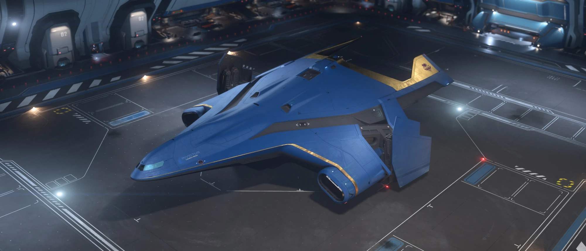 Hercules Starlifter Invictus Blue and Gold Paint Star Citizen Wiki