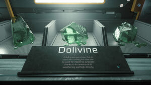 Dolivine gems showcased in a vitrine