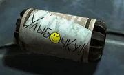 A flash grenade with a smile