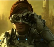  with her ghost visor lowered