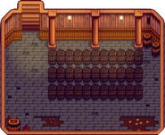 Льох покращеного будинку з 33 наданими барилами